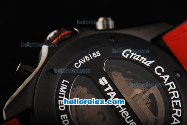 Tag Heuer Grand Carrera Calibre 17 Swiss Valjoux 7750 Automatic Movement Black Titanium Case with Black Dial and Leather Strap - Click Image to Close